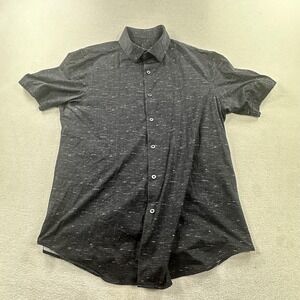 Bugatchi OoohCotton 8-Way Stretch Shirt Mens Large Black Button Up Short Sleeve